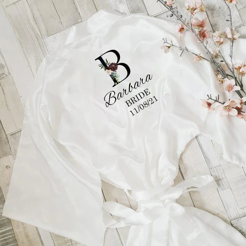 Personalized Custom Name Satin Robe Pajamas  Wedding Bridesmaid Gifts Bridal Party Robes Wedding Satin Dressing Gown