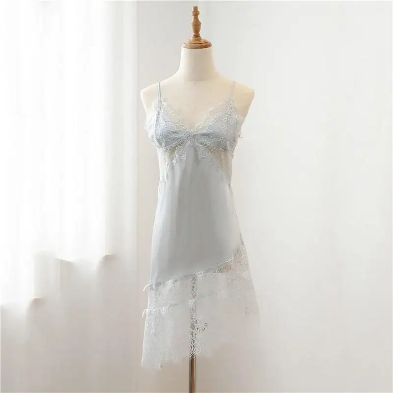 Spaghetti Sling Mini Homewear Sexy Lace Nightwear Intimate Lingerie Casual Summer New Home Clothing Nightgown Satin Sleepwear