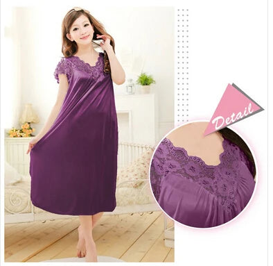 Free shipping women lace sexy nightdress girls plus size bathrobe Large size Sleepwear nightgown Y02-3