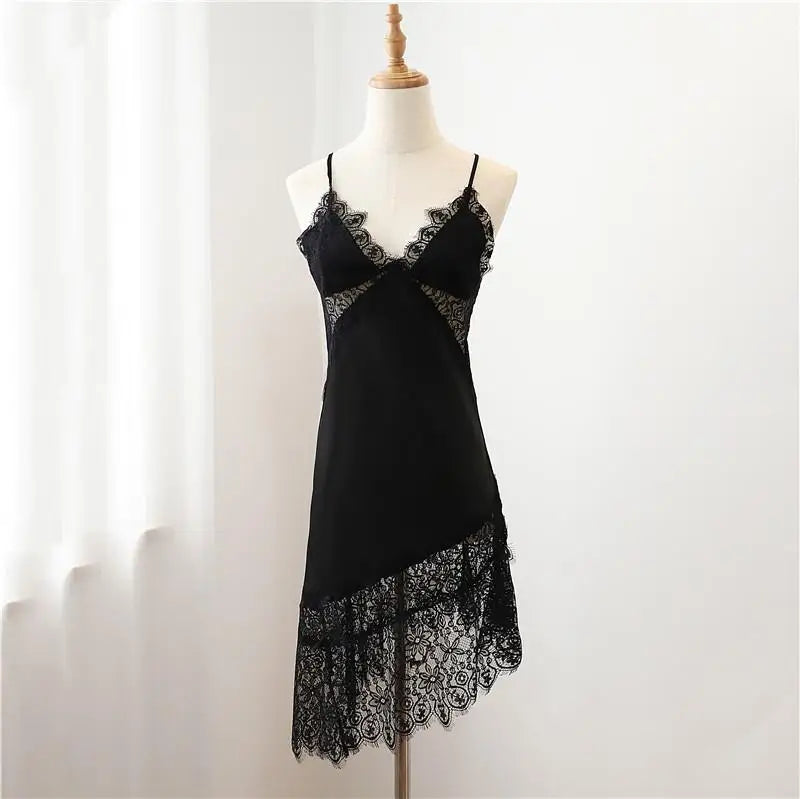 Spaghetti Sling Mini Homewear Sexy Lace Nightwear Intimate Lingerie Casual Summer New Home Clothing Nightgown Satin Sleepwear