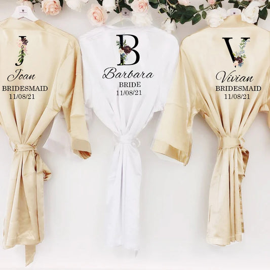 Personalized Custom Name Satin Robe Pajamas  Wedding Bridesmaid Gifts Bridal Party Robes Wedding Satin Dressing Gown