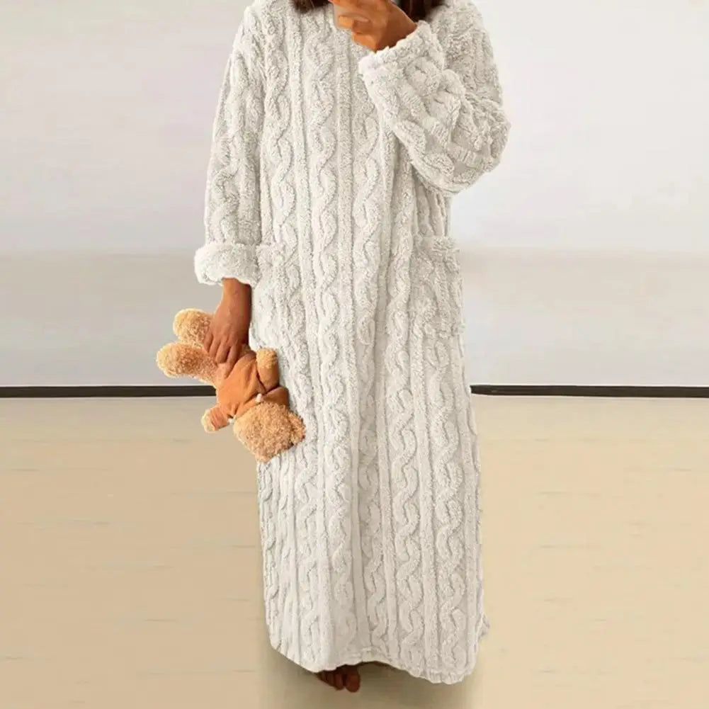 Fall Winter Nightgown Coral Fleece Loose Pajama Dress Twisted Texture Full Length Thermal Homewear Lady Nightdress Sleepwear