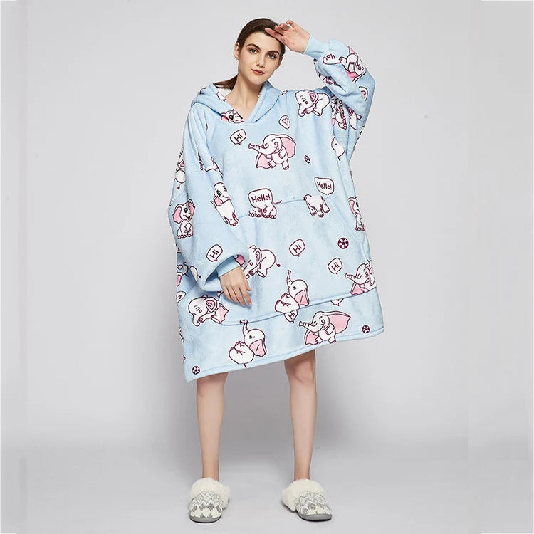 Winter Warm Sleepwear With Pocket Flannel Thick Sleepwear Oversized Nightgown Coral Fleece Soft Hoodies Sleepdress Loungewear