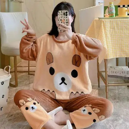 Hot Kawaii Hello Kitty Coral Velvet Pajamas Long-Sleeved Y2K Sanrio Tops Girls Pajama Pants Cute Cotton Jacket Casual Home Wear