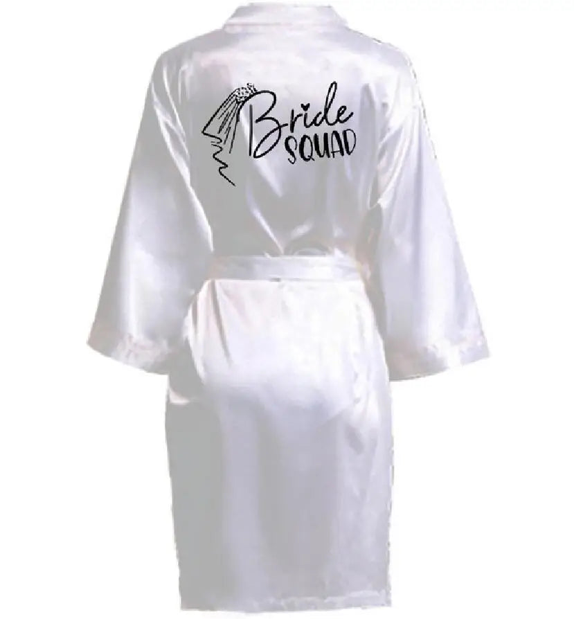 Wedding Party Team Bride Robe With Black Letters Kimono Satin Pajamas Bridesmaid Bathrobe SP036