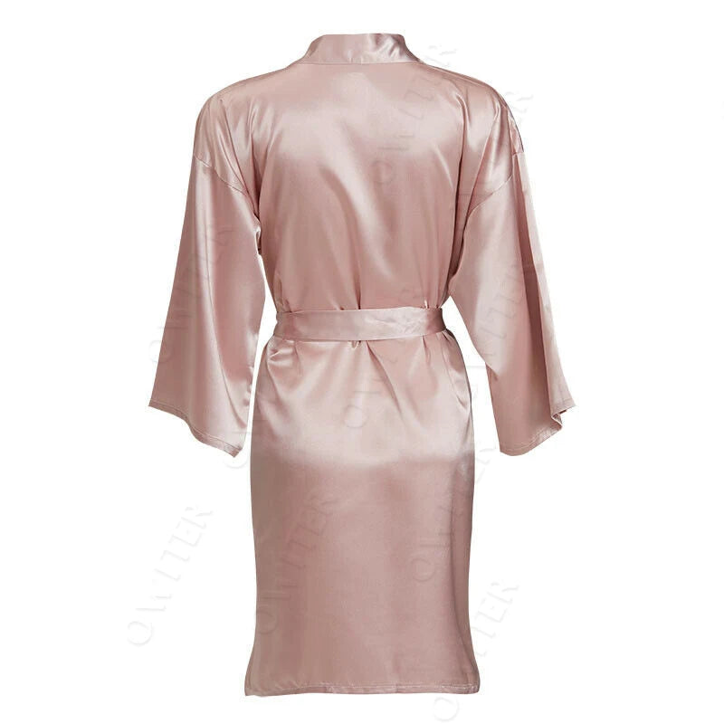 Bridesmaid Robes Silk Robe Bride Robe Short Satin Robe Women Wedding Robe Bathrobe Sleepwear Dressing Gown Plus Size 32-Color