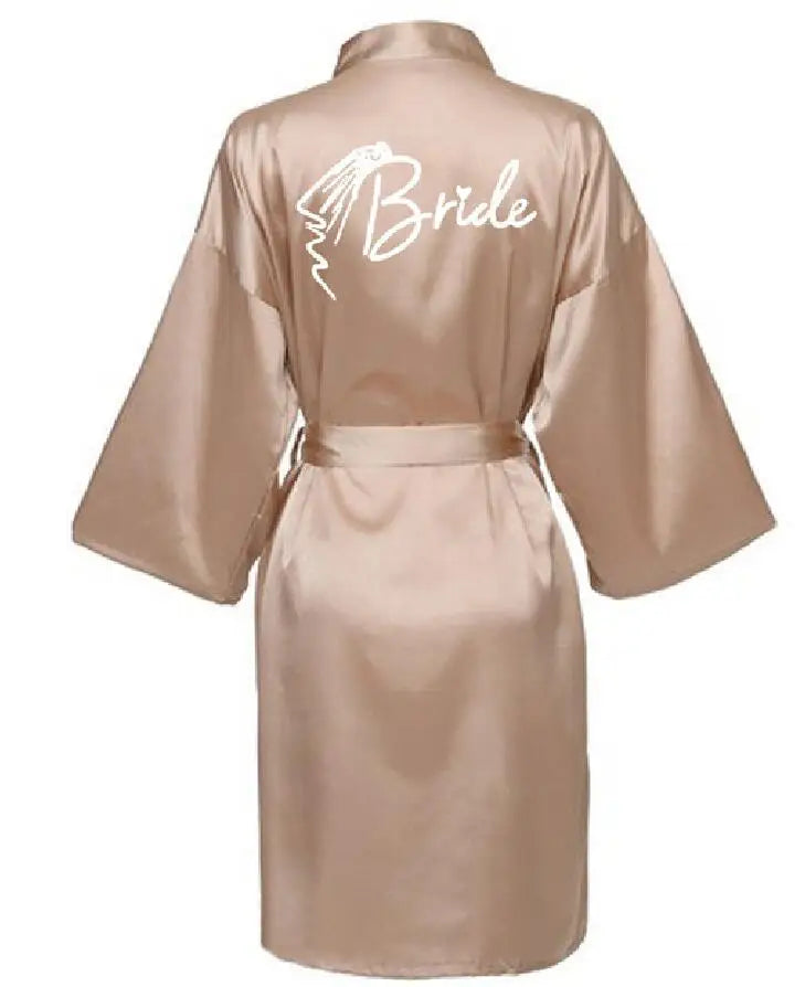 Wedding Party Team Bride Robe With Black Letters Kimono Satin Pajamas Bridesmaid Bathrobe SP036