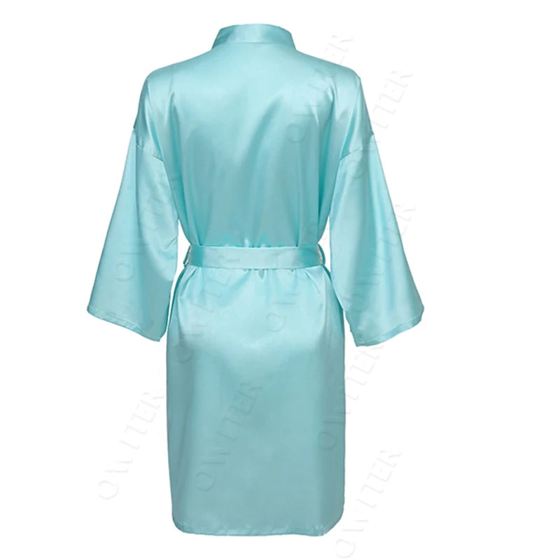 Bridesmaid Robes Silk Robe Bride Robe Short Satin Robe Women Wedding Robe Bathrobe Sleepwear Dressing Gown Plus Size 32-Color