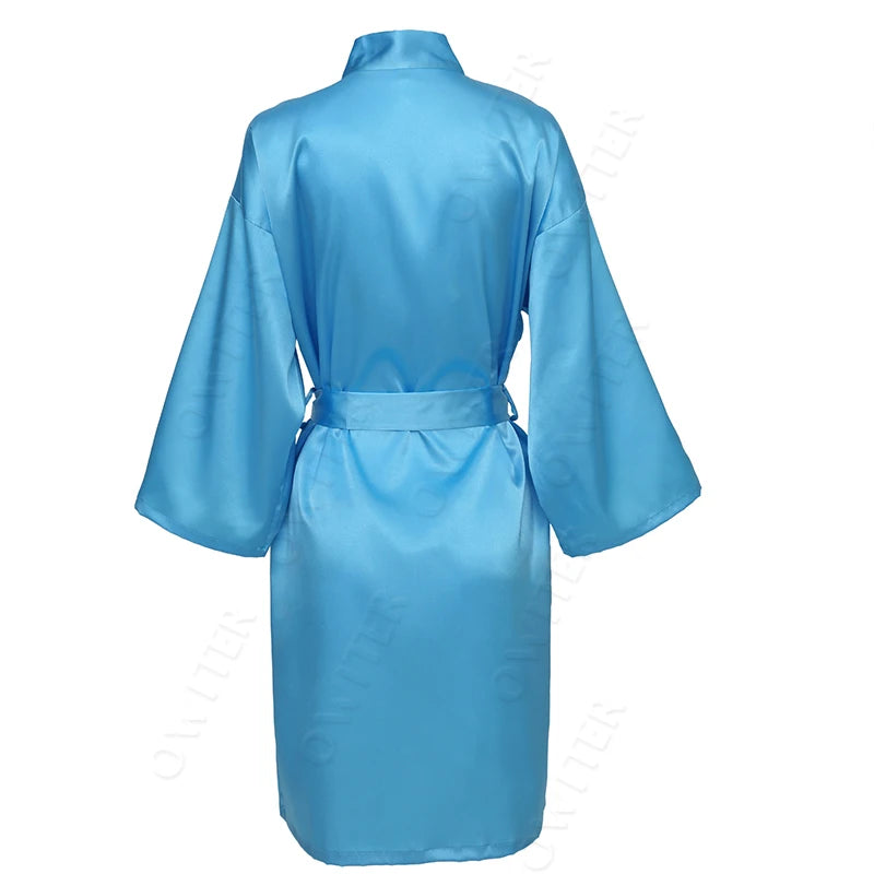 Bridesmaid Robes Silk Robe Bride Robe Short Satin Robe Women Wedding Robe Bathrobe Sleepwear Dressing Gown Plus Size 32-Color