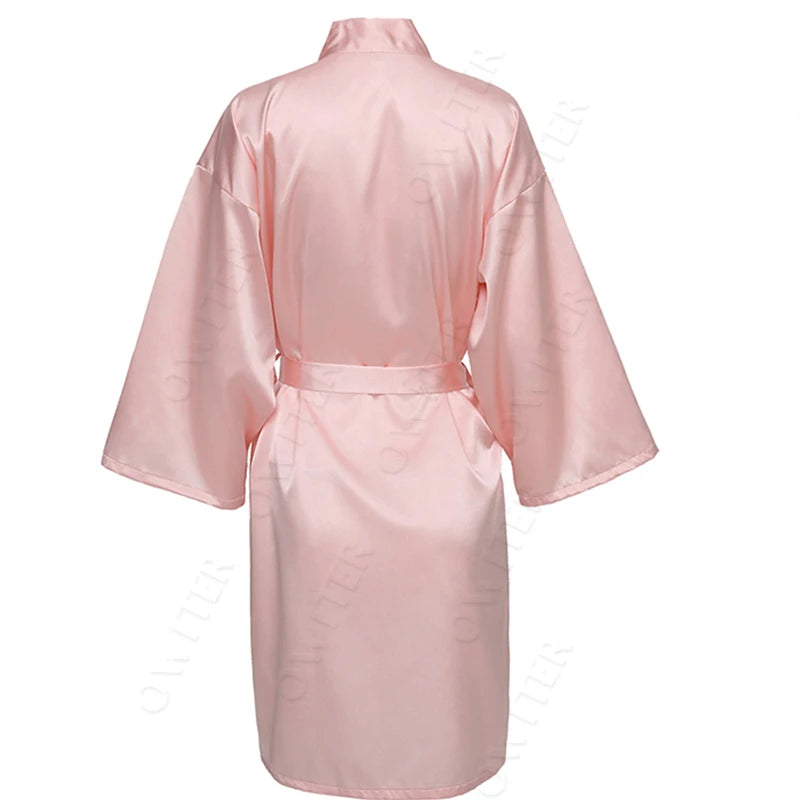 Bridesmaid Robes Silk Robe Bride Robe Short Satin Robe Women Wedding Robe Bathrobe Sleepwear Dressing Gown Plus Size 32-Color