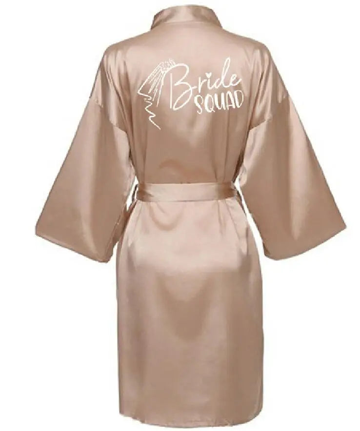 Wedding Party Team Bride Robe With Black Letters Kimono Satin Pajamas Bridesmaid Bathrobe SP036