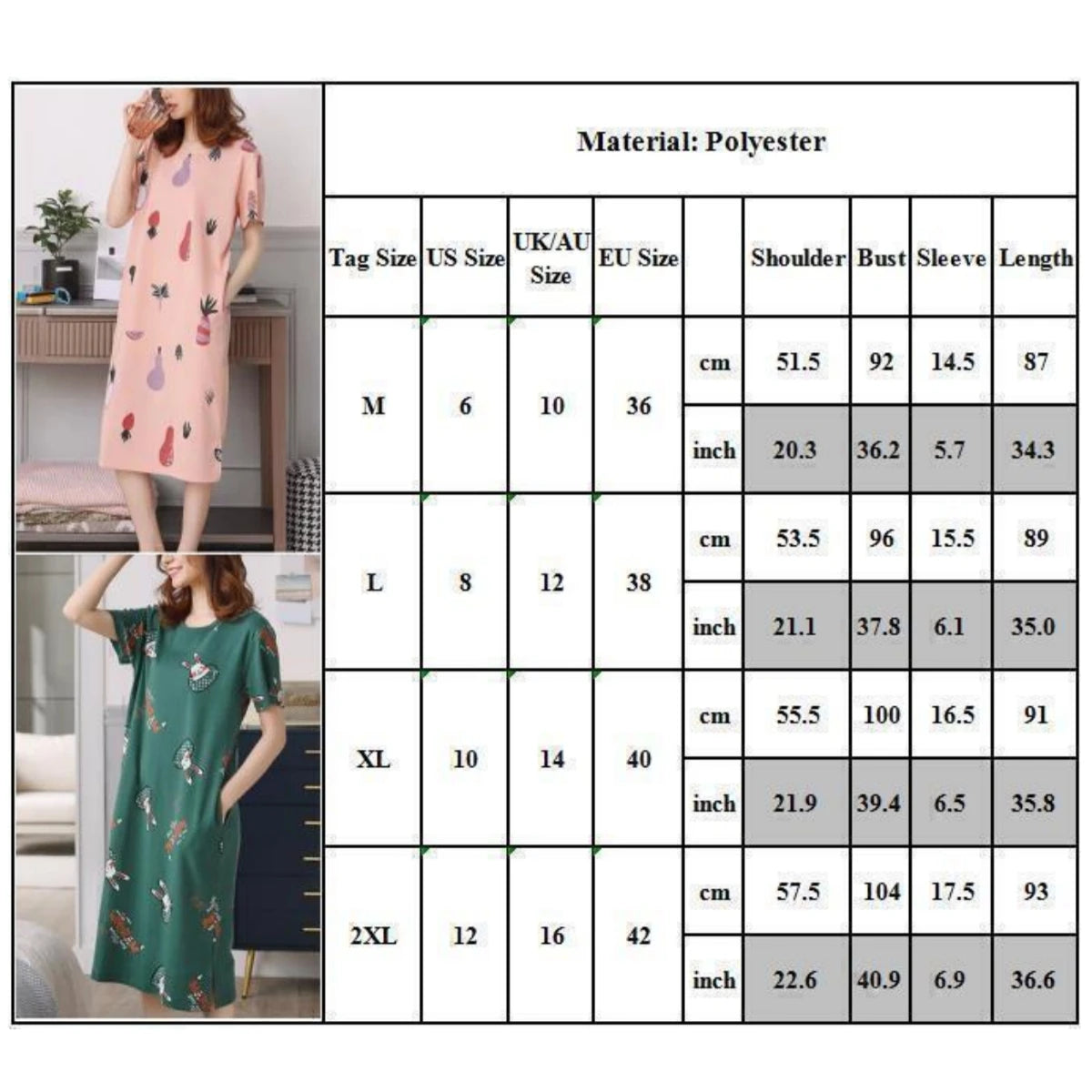 New Womens Nightshirt Night Dress Cartoon Sleepwear Ladies Short Sleeve Soft Comfortable Nightwear Print Pyjama Dress