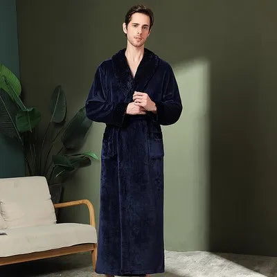 Night Dress Women Bathrobe Flannel Robe Women's Winter Lengthened Coralline Plush Shawl Bathrobe Long Sleeved Warm Bath Robe Men