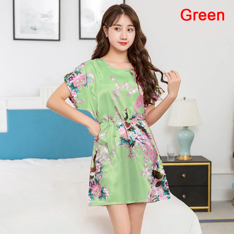 Women Short Sleeve Satin Sleepwear Silk Nightgown Nightdress Women Night Dress Ladies Fuax Silk Robes Nightwear