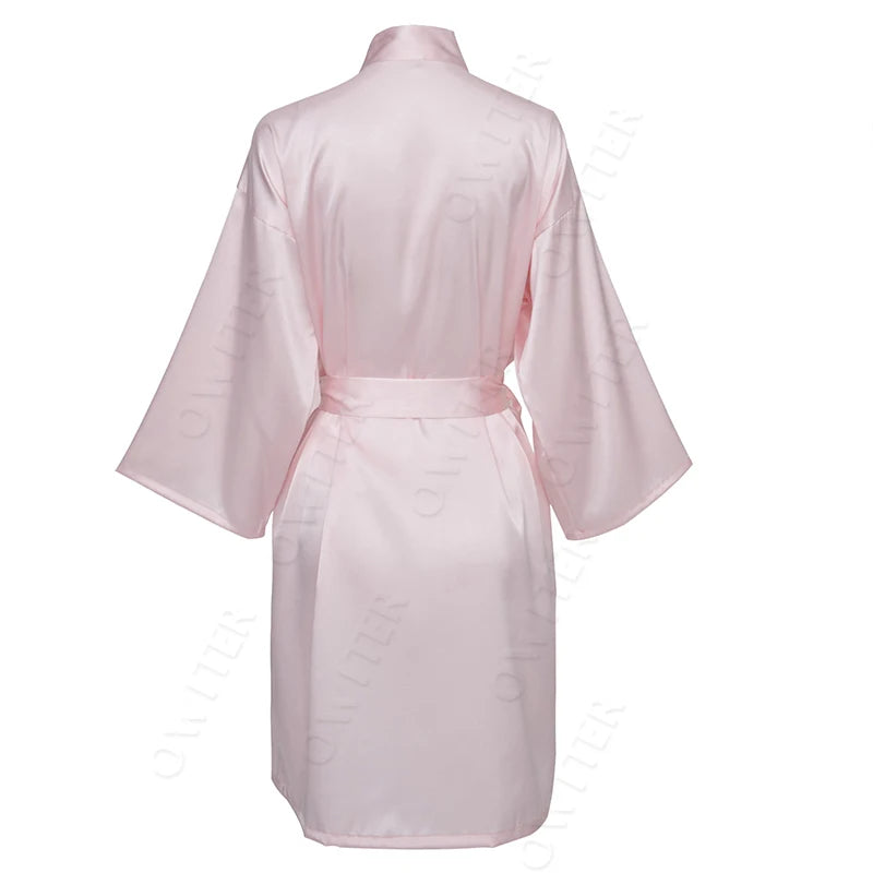 Bridesmaid Robes Silk Robe Bride Robe Short Satin Robe Women Wedding Robe Bathrobe Sleepwear Dressing Gown Plus Size 32-Color