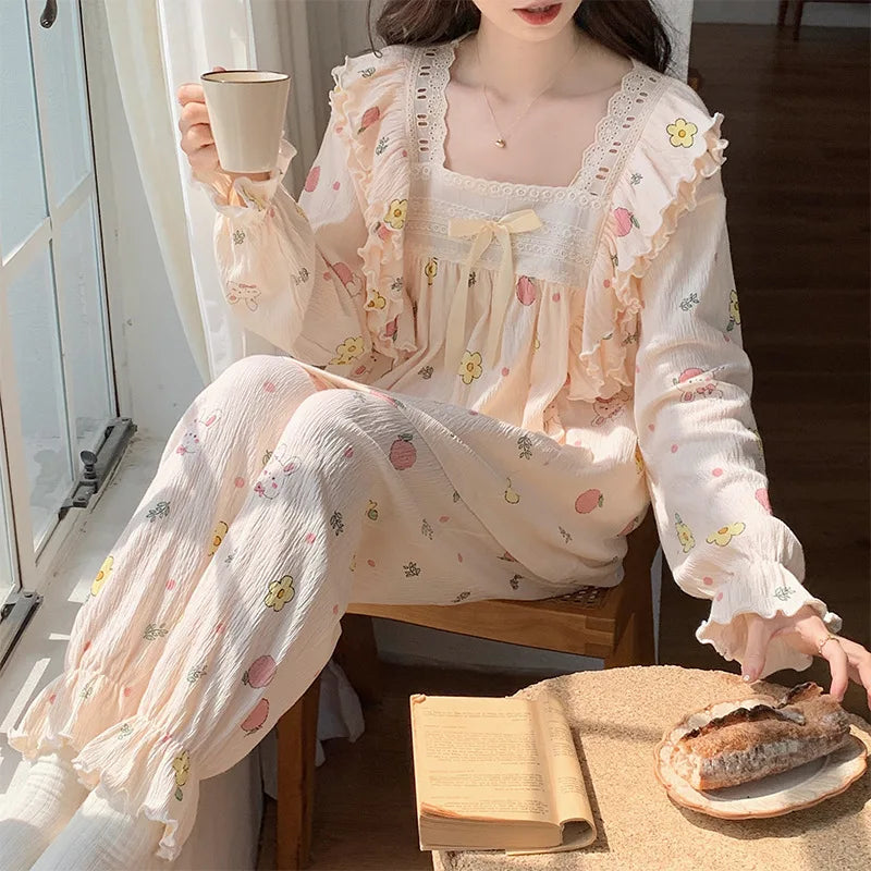 2piece Sets Autumn Women Pajamas Set Warm Thicken Velvet Ribbed Fleece Set Pullover And Pants Women Casual Pajama Sets Home Suit