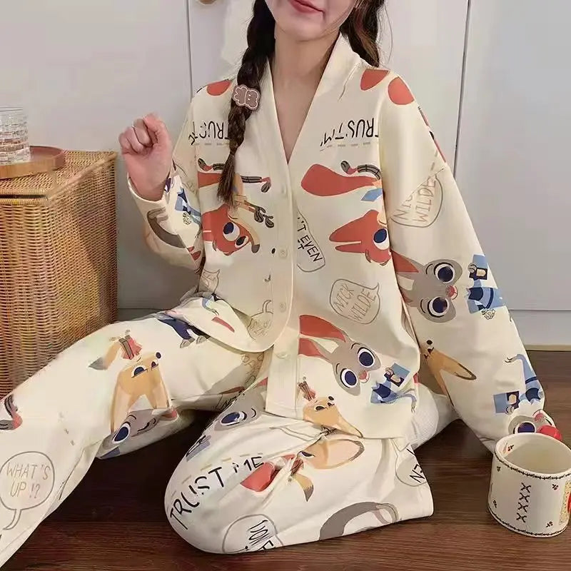 Kawaii Long-Sleeved Tops Pajamas Girl Sweet Hello Kitty Cute Pajama Pants Kuromi Casual Pants Pochacco Home Wear Set