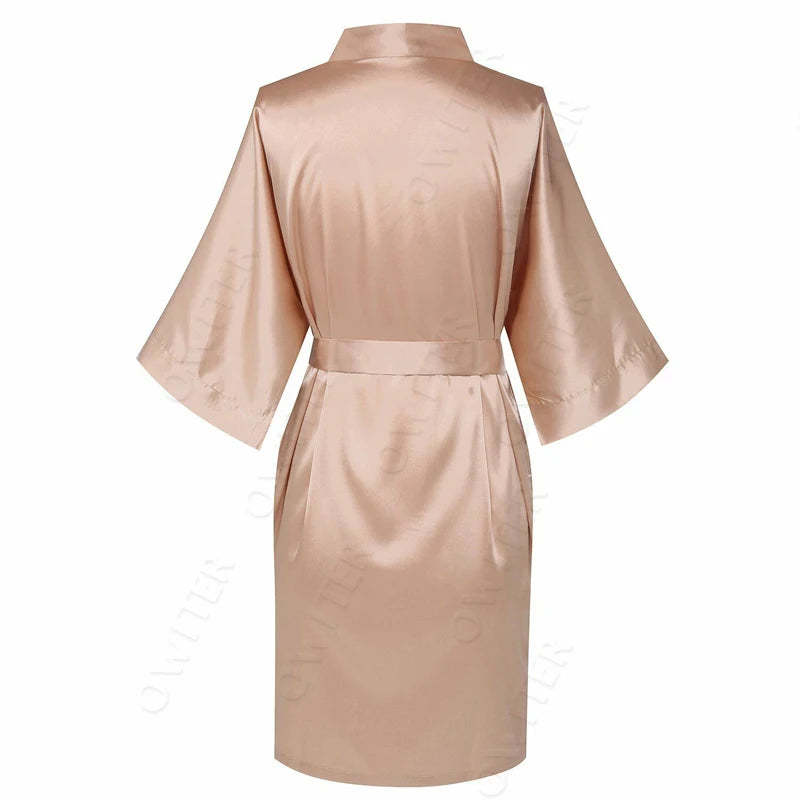 Bridesmaid Robes Silk Robe Bride Robe Short Satin Robe Women Wedding Robe Bathrobe Sleepwear Dressing Gown Plus Size 32-Color