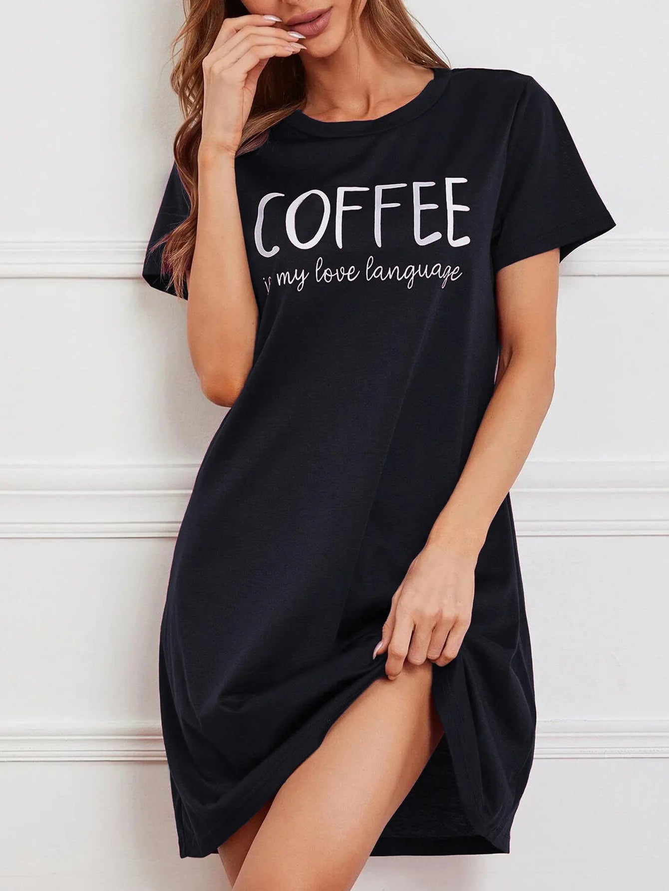 Summer Sexy Sleepwear Casual Night Dress Women O-neck Short Sleeve Lingerie Letter Print Nighties Nightdress Nightwear Homewear