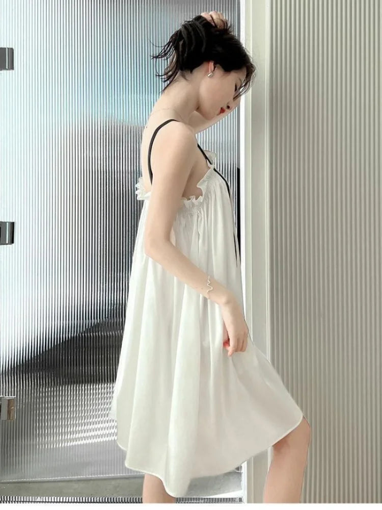 150kg Plus Size Women Loose Nightdress Super Large Size Summer Pajamas Female Sexy Thin Suspenders Homewear Midi Nightgown