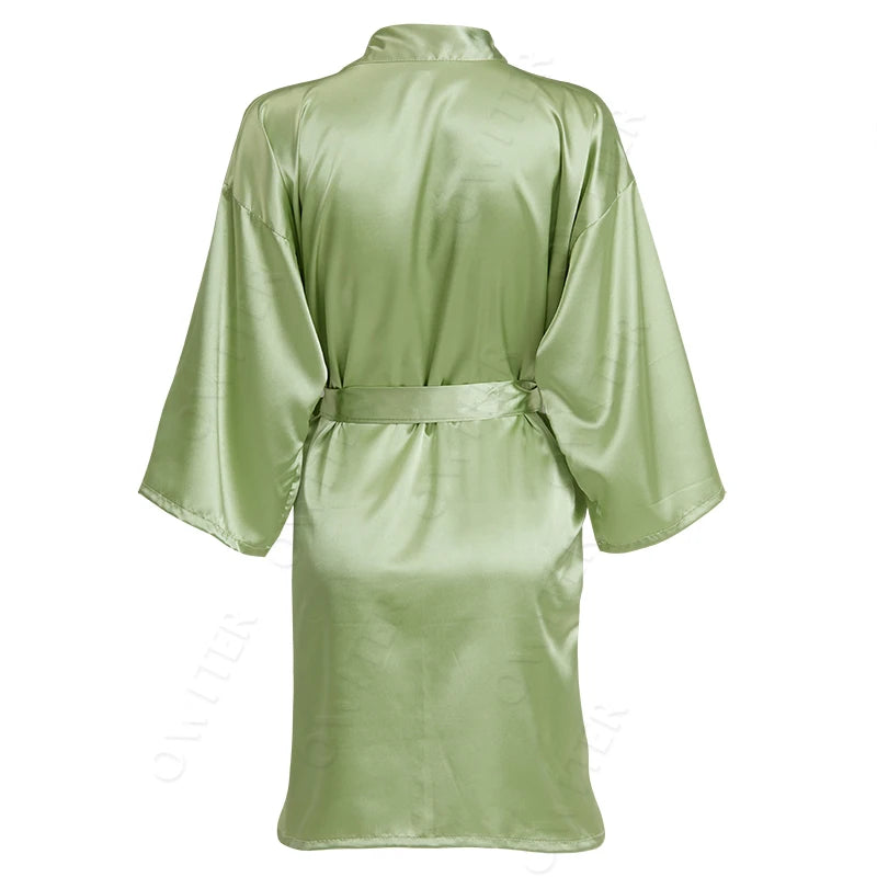 Bridesmaid Robes Silk Robe Bride Robe Short Satin Robe Women Wedding Robe Bathrobe Sleepwear Dressing Gown Plus Size 32-Color