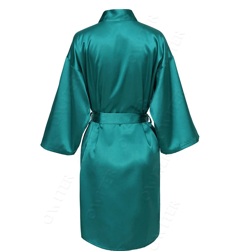 Bridesmaid Robes Silk Robe Bride Robe Short Satin Robe Women Wedding Robe Bathrobe Sleepwear Dressing Gown Plus Size 32-Color