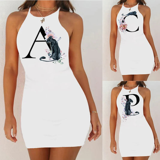 2022 Sexy Night Dress Summer Sleepwear 26 English Alphabet Print Nightgown Slim Pack Hip Sleepshirts Dresses Sleeveless Vestido