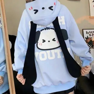 Kawaii Sanrios hello kitty cartoon hooded girl sweatshirt Pochacco autumn winter loose cardigan couple sweet casual tops jacket