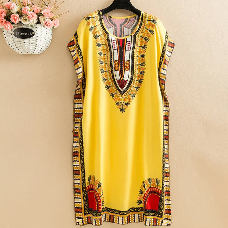 Fdfklak Mid-Length Ethnic Style Nightdress Beach Sleeveless Summer Nightgowns Women Sleepwear Nightshirt Loose Mother Dress