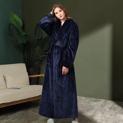 Night Dress Women Bathrobe Flannel Robe Women's Winter Lengthened Coralline Plush Shawl Bathrobe Long Sleeved Warm Bath Robe Men