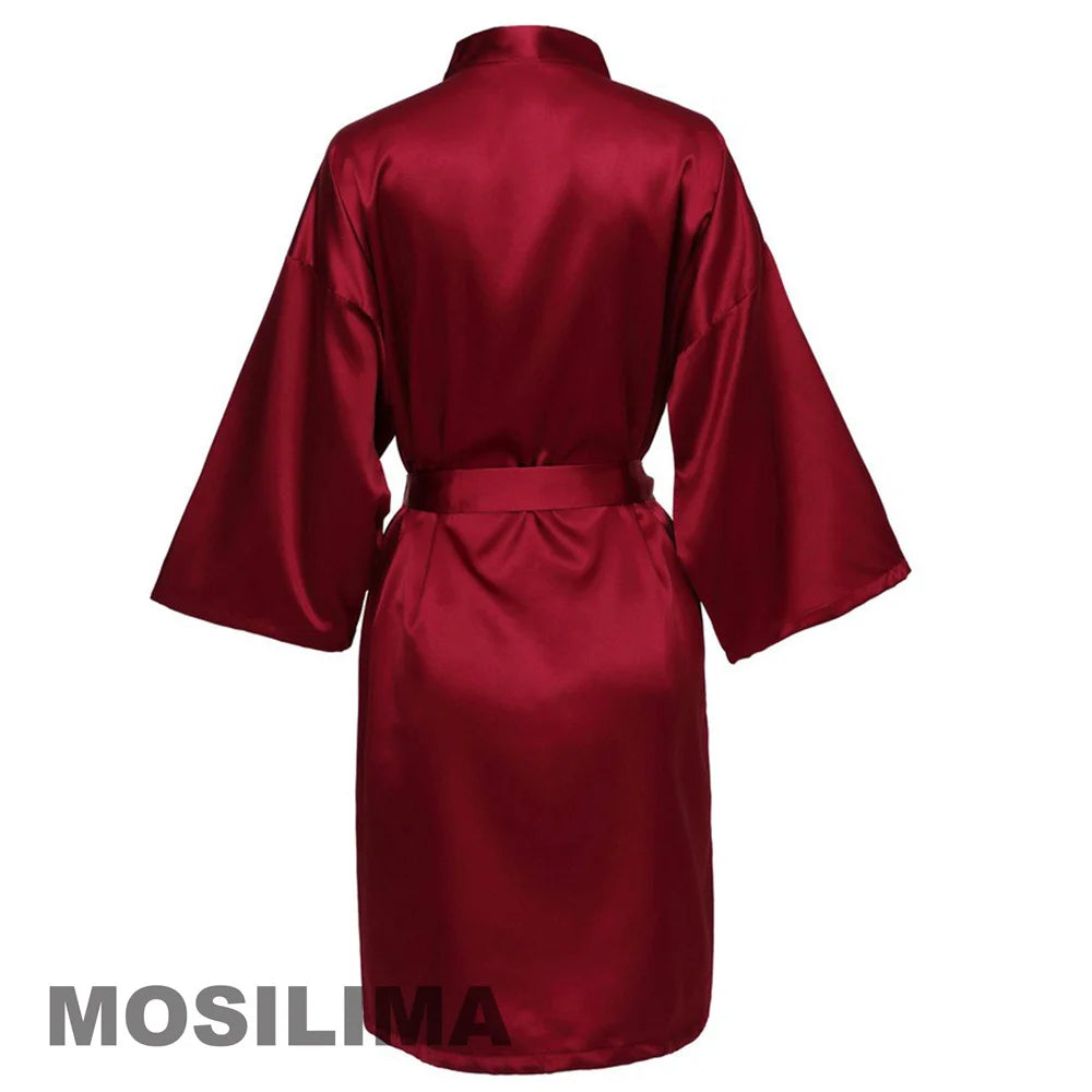 Wedding Party Team Bride Robe With Black Letters Kimono Satin Pajamas Bridesmaid Bathrobe SP2000