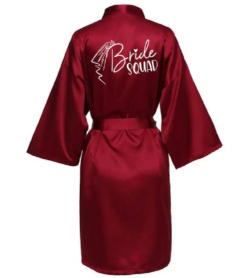 Wedding Party Team Bride Robe With Black Letters Kimono Satin Pajamas Bridesmaid Bathrobe SP036