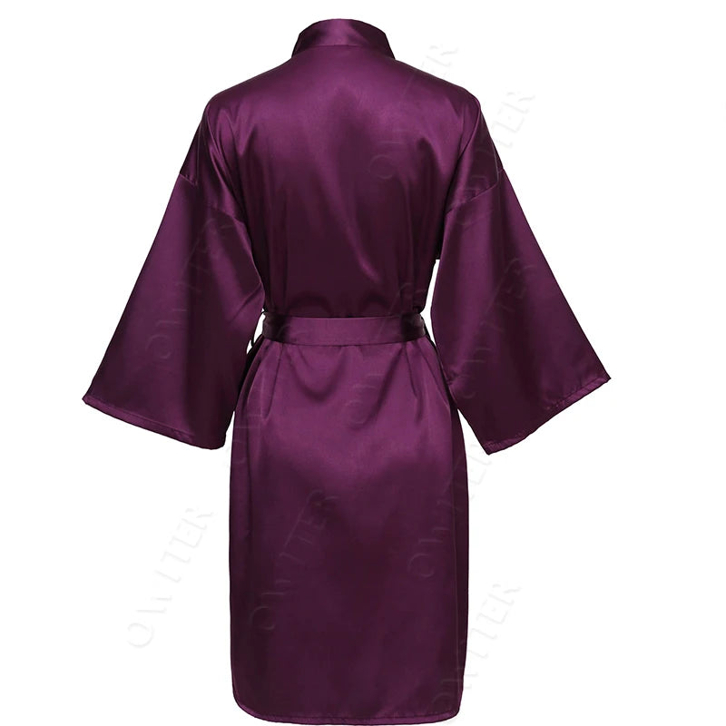 Bridesmaid Robes Silk Robe Bride Robe Short Satin Robe Women Wedding Robe Bathrobe Sleepwear Dressing Gown Plus Size 32-Color