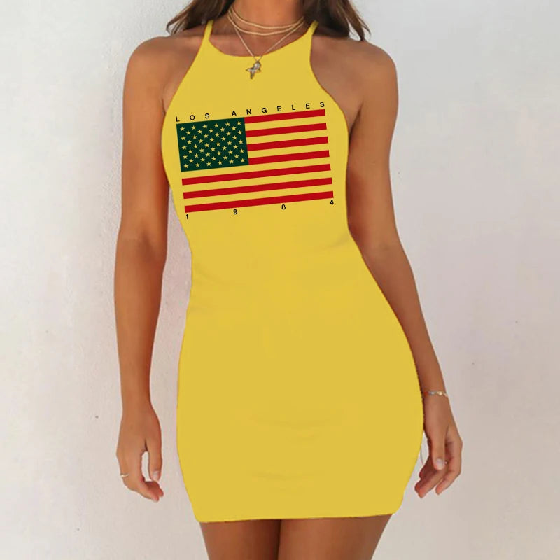 Fashion USA Letter Print Aesthetic 90s Sexy Sleeveless Night Dress Casual Summer Nightwear Slim Pack Hip Sleepshirts 3 Colors