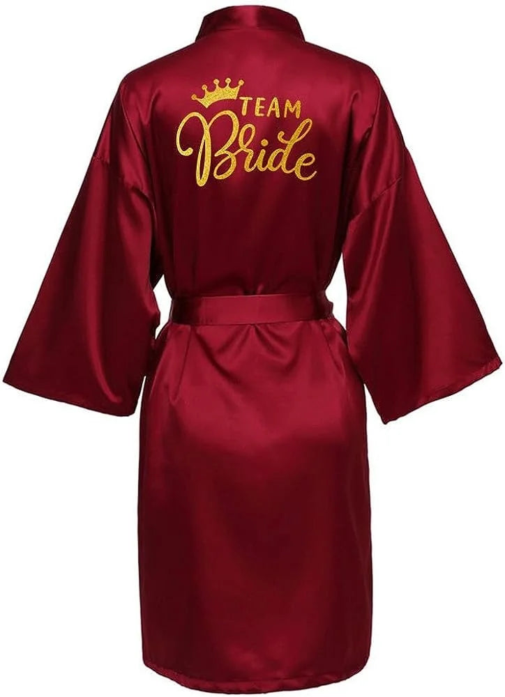 Bride Bridesmaid Wedding Robe Kimono Bathrobe Nightgown Satin Women Nightwear Sleepwear Gold Letter