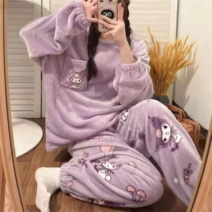 Hot Kawaii Hellokitty Autumn Winter Pajamas Girl My Melody Long-Sleeved Trousers Sweatshirt Sweet Couple Warm Home Clothes Set