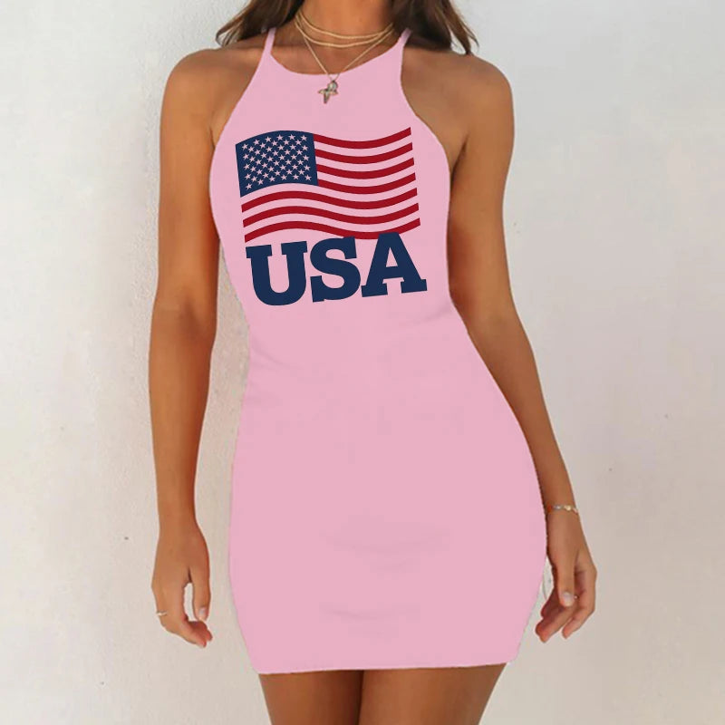 Fashion USA Letter Print Aesthetic 90s Sexy Sleeveless Night Dress Casual Summer Nightwear Slim Pack Hip Sleepshirts 3 Colors