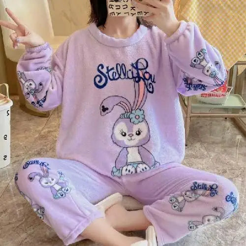 Hot Kawaii Hello Kitty Coral Velvet Pajamas Long-Sleeved Y2K Sanrio Tops Girls Pajama Pants Cute Cotton Jacket Casual Home Wear