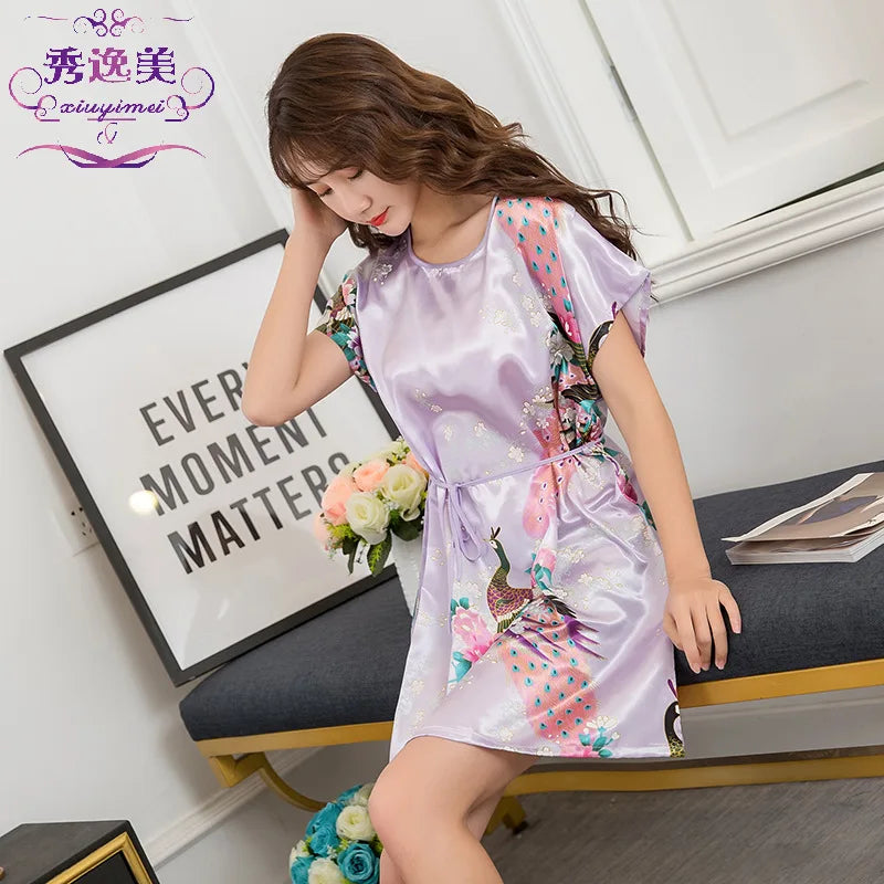 Night Skirt Female Summer Korean Student Cute Dress Plus Size Home Service Feminine Women's Ice Silk Pajamas Can Be Worn Outside