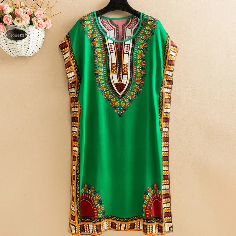 Fdfklak Mid-Length Ethnic Style Nightdress Beach Sleeveless Summer Nightgowns Women Sleepwear Nightshirt Loose Mother Dress