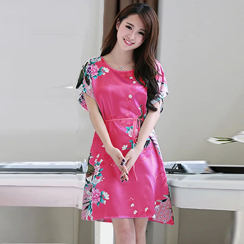 Night Skirt Female Summer Korean Student Cute Dress Plus Size Home Service Feminine Women's Ice Silk Pajamas Can Be Worn Outside