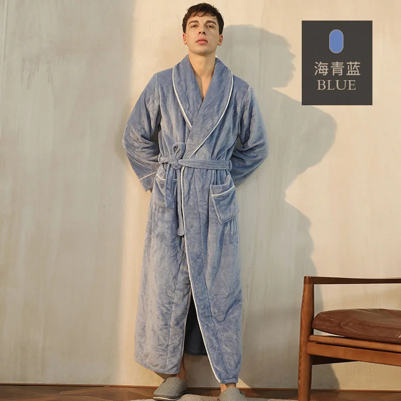 Night Dress Women Bathrobe Flannel Robe Women's Winter Lengthened Coralline Plush Shawl Bathrobe Long Sleeved Warm Bath Robe Men