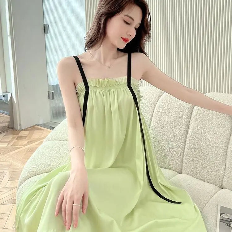 150kg Plus Size Women Loose Nightdress Super Large Size Summer Pajamas Female Sexy Thin Suspenders Homewear Midi Nightgown