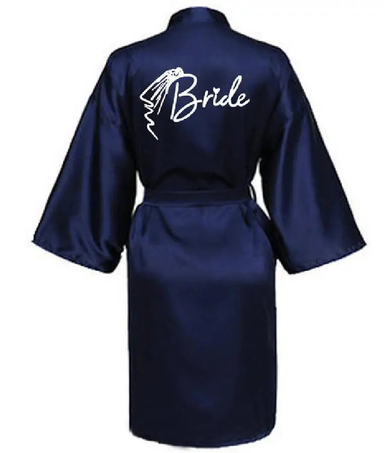 Wedding Party Team Bride Robe With Black Letters Kimono Satin Pajamas Bridesmaid Bathrobe SP036