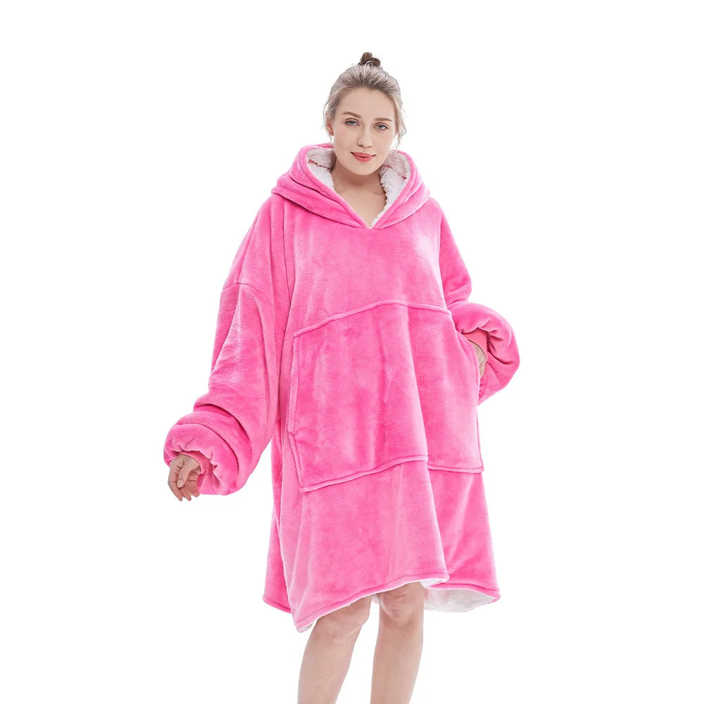 Winter Warm Sleepwear With Pocket Flannel Thick Sleepwear Oversized Nightgown Coral Fleece Soft Hoodies Sleepdress Loungewear