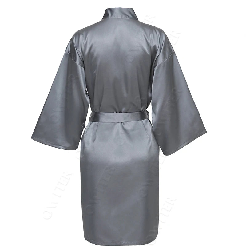 Bridesmaid Robes Silk Robe Bride Robe Short Satin Robe Women Wedding Robe Bathrobe Sleepwear Dressing Gown Plus Size 32-Color