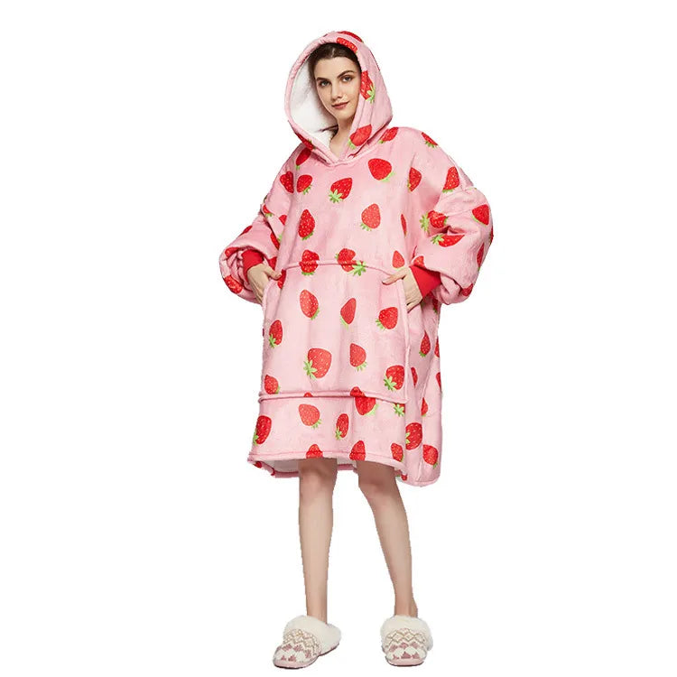 Winter Warm Sleepwear With Pocket Flannel Thick Sleepwear Oversized Nightgown Coral Fleece Soft Hoodies Sleepdress Loungewear