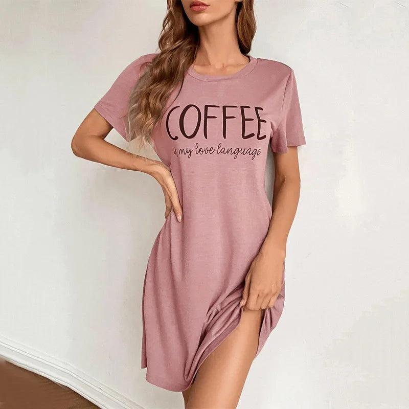 Summer Sexy Sleepwear Casual Night Dress Women O-neck Short Sleeve Lingerie Letter Print Nighties Nightdress Nightwear Homewear