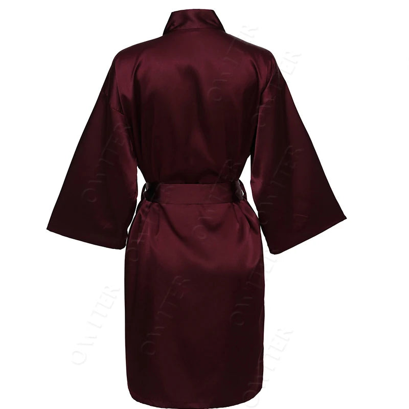 Bridesmaid Robes Silk Robe Bride Robe Short Satin Robe Women Wedding Robe Bathrobe Sleepwear Dressing Gown Plus Size 32-Color