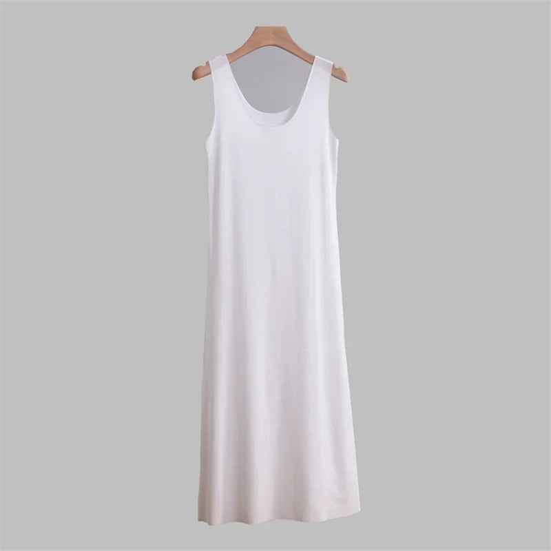 Lady Full Slips Under Sleep Dress Slip Anti-Static Tank Long Dress Petticoat Ice Silk Large Size Sexy Halter Bottoming Nightgown